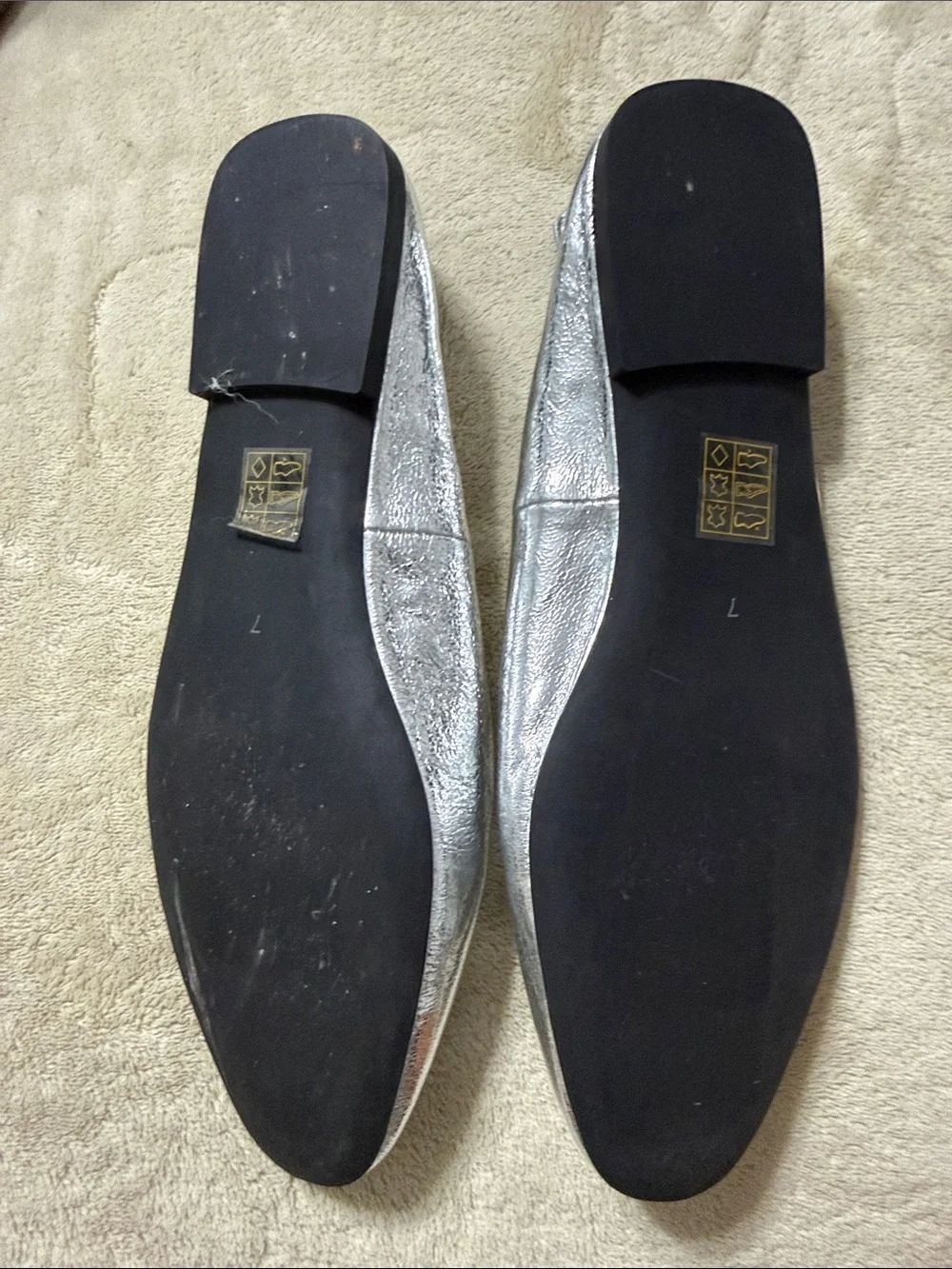 Jeffrey Campbell Metallic Silver Ballet Flats - size 7 but fit a 6 better